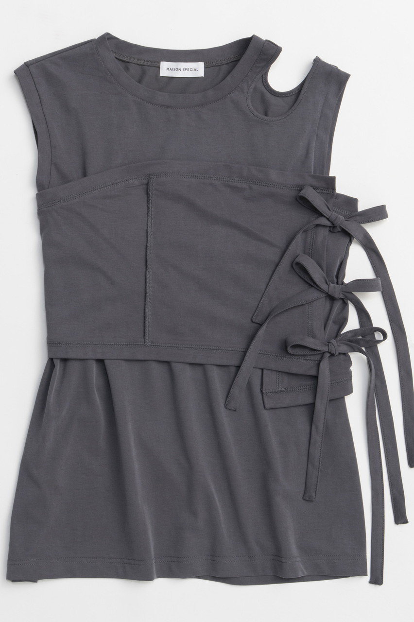 MAISON SPECIAL Ribbon Bare Sleeveless TEE/リボンベアノースリーブTEE (C.GRY(チャコールグレー), FREE) メゾンスペシャル ELLE SHOP MAISON SPECIAL Ribbon Bare Sleeveless TEE/リボンベアノースリーブTEE (C.GRY(チャコールグレー), FREE) メゾンスペシャル ELLE SHOP