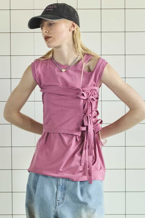 メゾンスペシャル/MAISON SPECIALのRibbon Bare Sleeveless TEE/リボンベアノースリーブTEE(110100/110101)