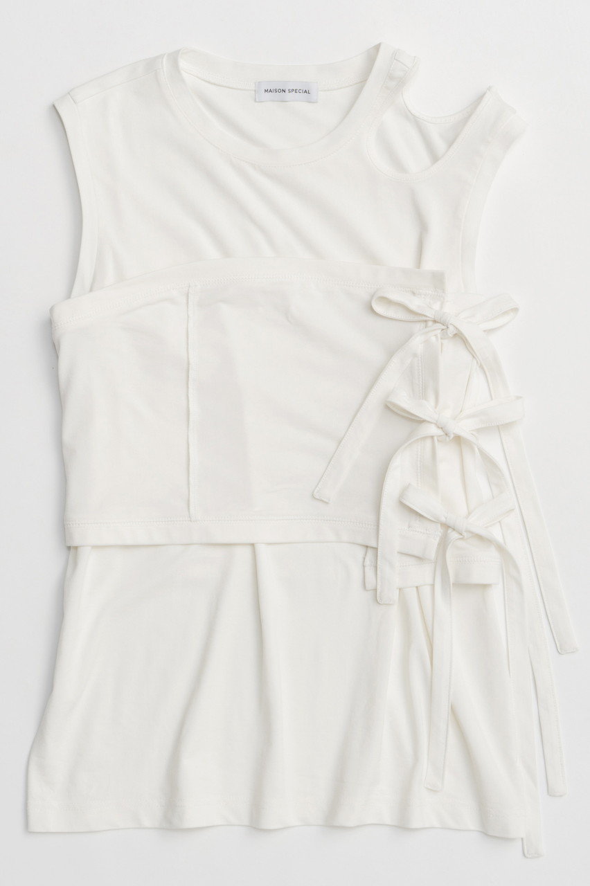 MAISON SPECIAL Ribbon Bare Sleeveless TEE/リボンベアノースリーブTEE (WHT(ホワイト), FREE) メゾンスペシャル ELLE SHOP MAISON SPECIAL Ribbon Bare Sleeveless TEE/リボンベアノースリーブTEE (WHT(ホワイト), FREE) メゾンスペシャル ELLE SHOP