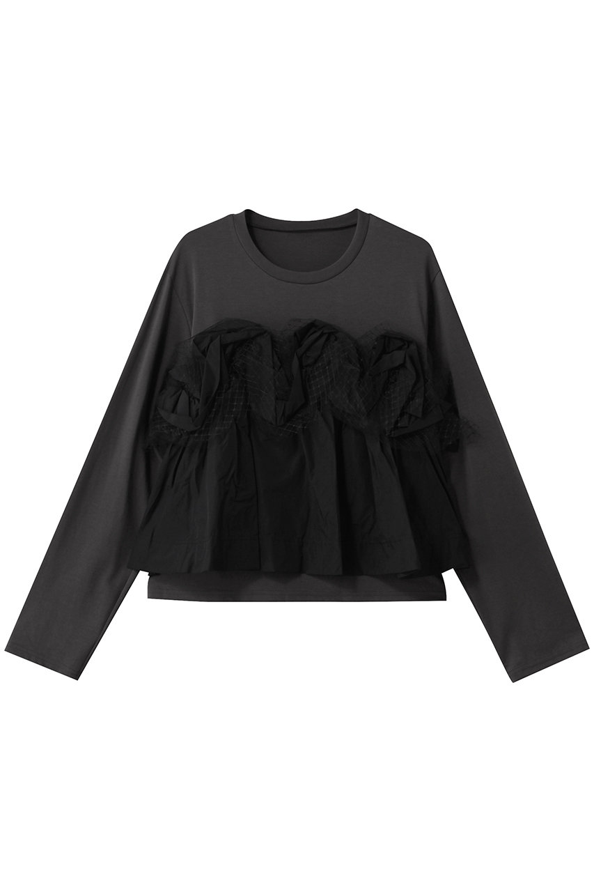 メゾンスペシャル/MAISON SPECIALのMixed Fabric Frill Tops/異素材コンビフリルトップス(GRY(グレー)/21252415808)