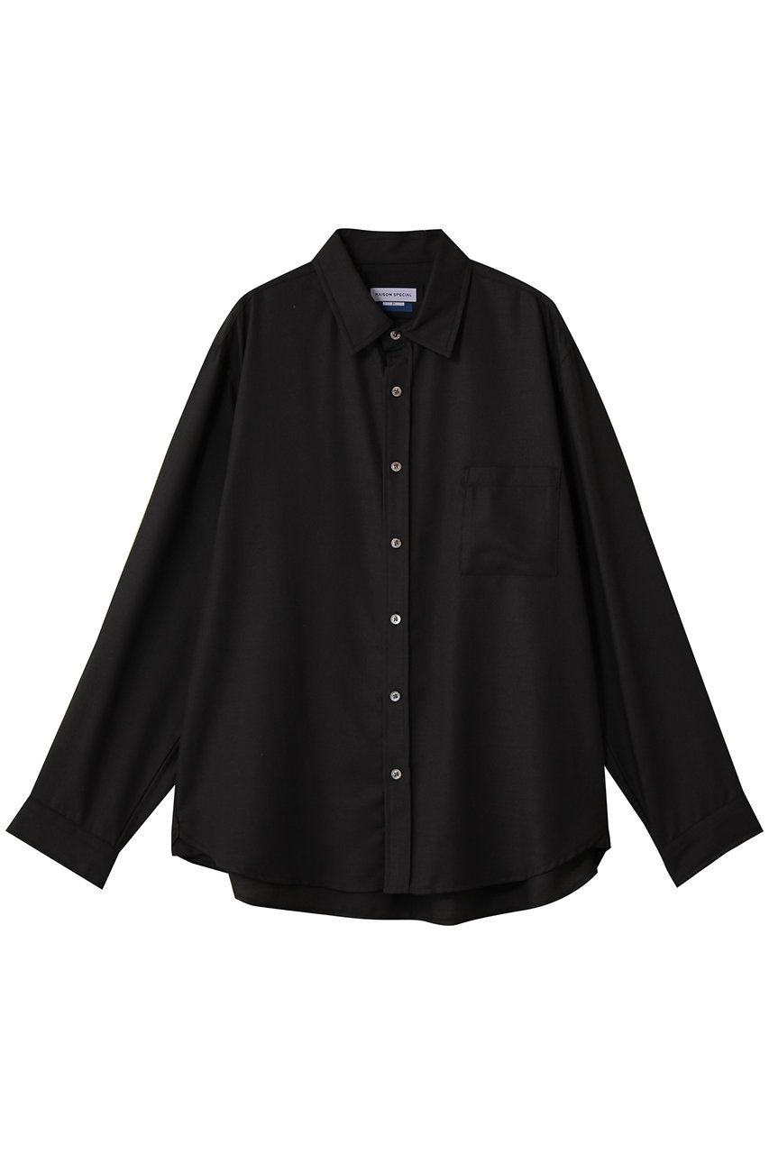 メゾンスペシャル/MAISON SPECIALの【UNISEX】TR梳毛ライク Regular-Overシャツ(BLK(ブラック)/11252311206)