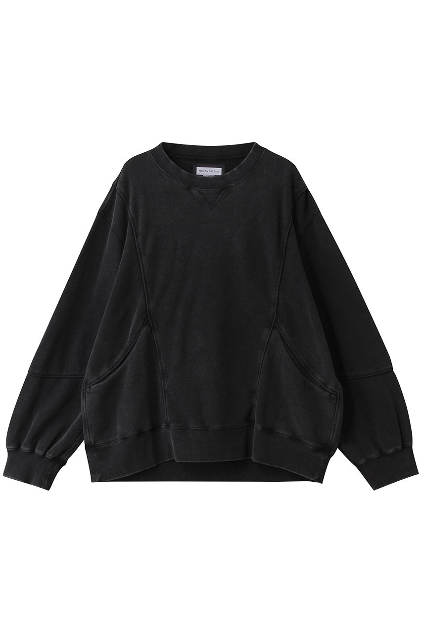 メゾンスペシャル/MAISON SPECIALの【UNISEX】パイピング切替 裏毛ピグメントダイスウェット(BLK(ブラック)/11252411605)
