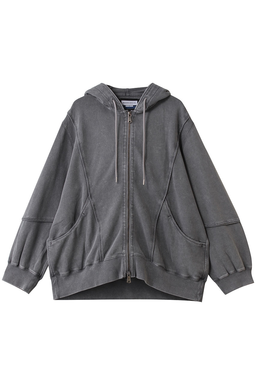 MAISON SPECIAL 【UNISEX】パイピング切替ピグメントZIPパーカー (GRY(グレー), 0) メゾンスペシャル ELLE SHOP