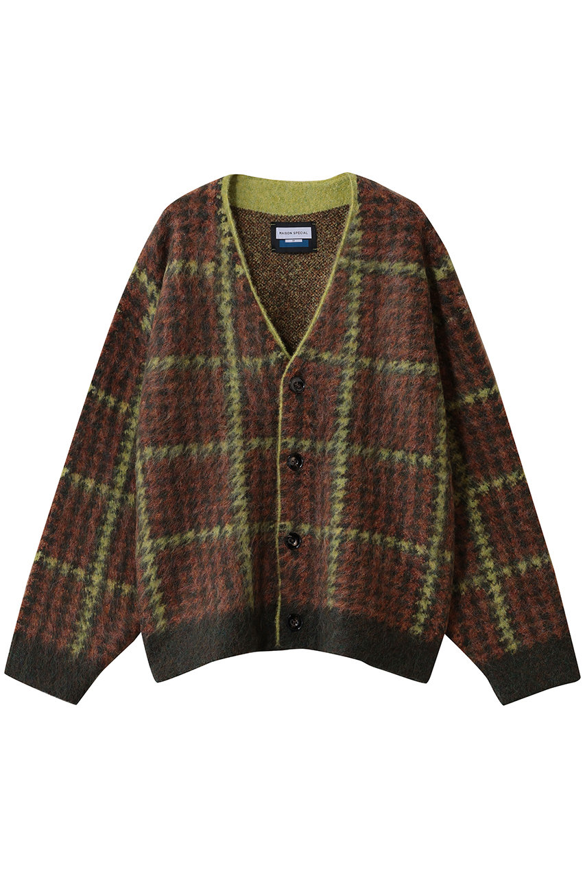 メゾンスペシャル/MAISON SPECIALの【UNISEX】5GGシャギーニットVカーデ チェックパターン(BRN(ブラウン)/11252361315)