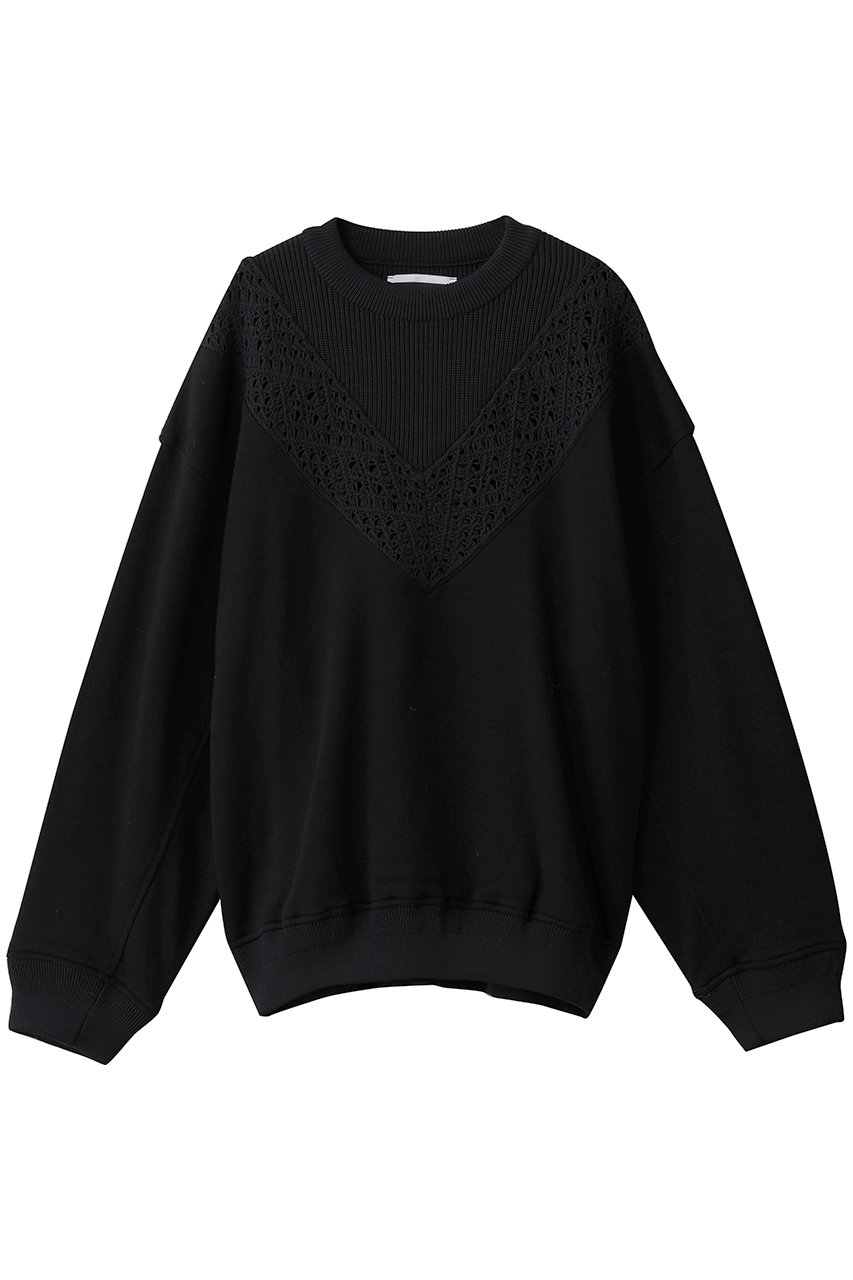 MAISON SPECIAL 【UNISEX】レース編みV切替コンビ スウェットクルーネックPO (BLK(ブラック), 1) メゾンスペシャル ELLE SHOP MAISON SPECIAL 【UNISEX】レース編みV切替コンビ スウェットクルーネックPO (BLK(ブラック), 1) メゾンスペシャル ELLE SHOP