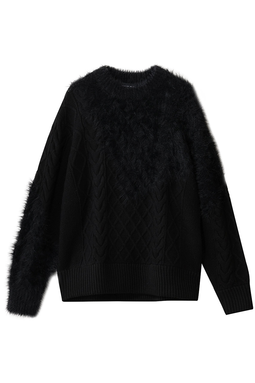メゾンスペシャル/MAISON SPECIALの【UNISEX】ケーブルシャギーMIXクルーニット(BLK(ブラック)/11252361603)