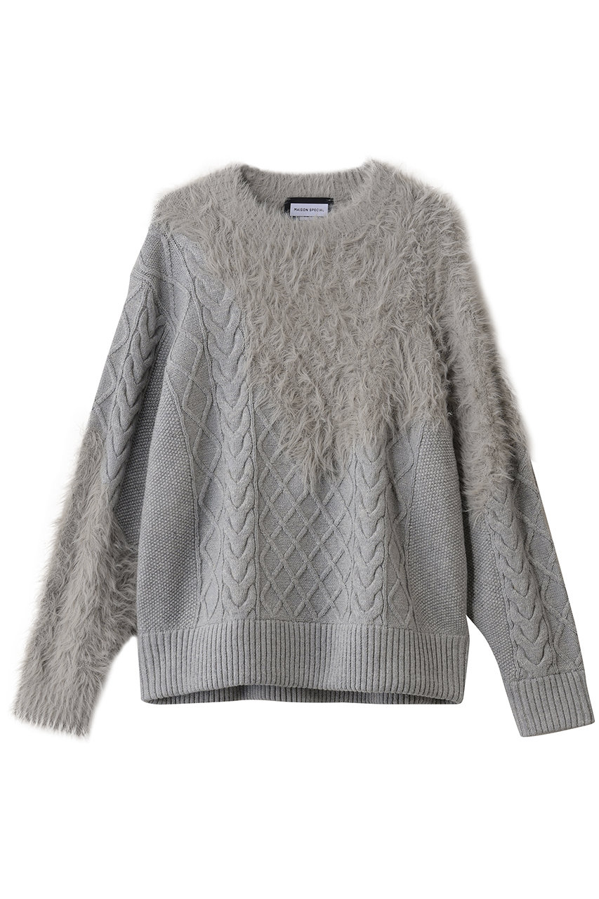 メゾンスペシャル/MAISON SPECIALの【UNISEX】ケーブルシャギーMIXクルーニット(GRY(グレー)/11252361603)