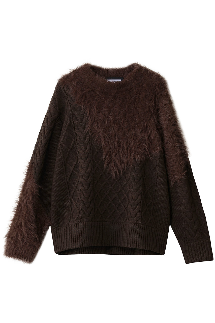 メゾンスペシャル/MAISON SPECIALの【UNISEX】ケーブルシャギーMIXクルーニット(BRN(ブラウン)/11252361603)