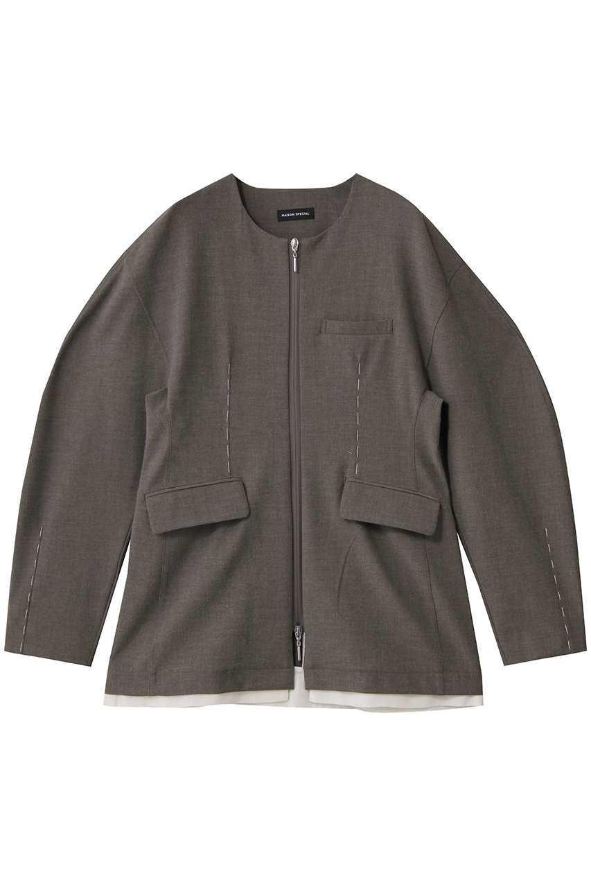 MAISON SPECIAL Hour Glass Worsted Zip Jacket/アワーグラスウーステッドジップジャケット (MOC(モカ), FREE) メゾンスペシャル ELLE SHOP MAISON SPECIAL Hour Glass Worsted Zip Jacket/アワーグラスウーステッドジップジャケット (MOC(モカ), FREE) メゾンスペシャル ELLE SHOP