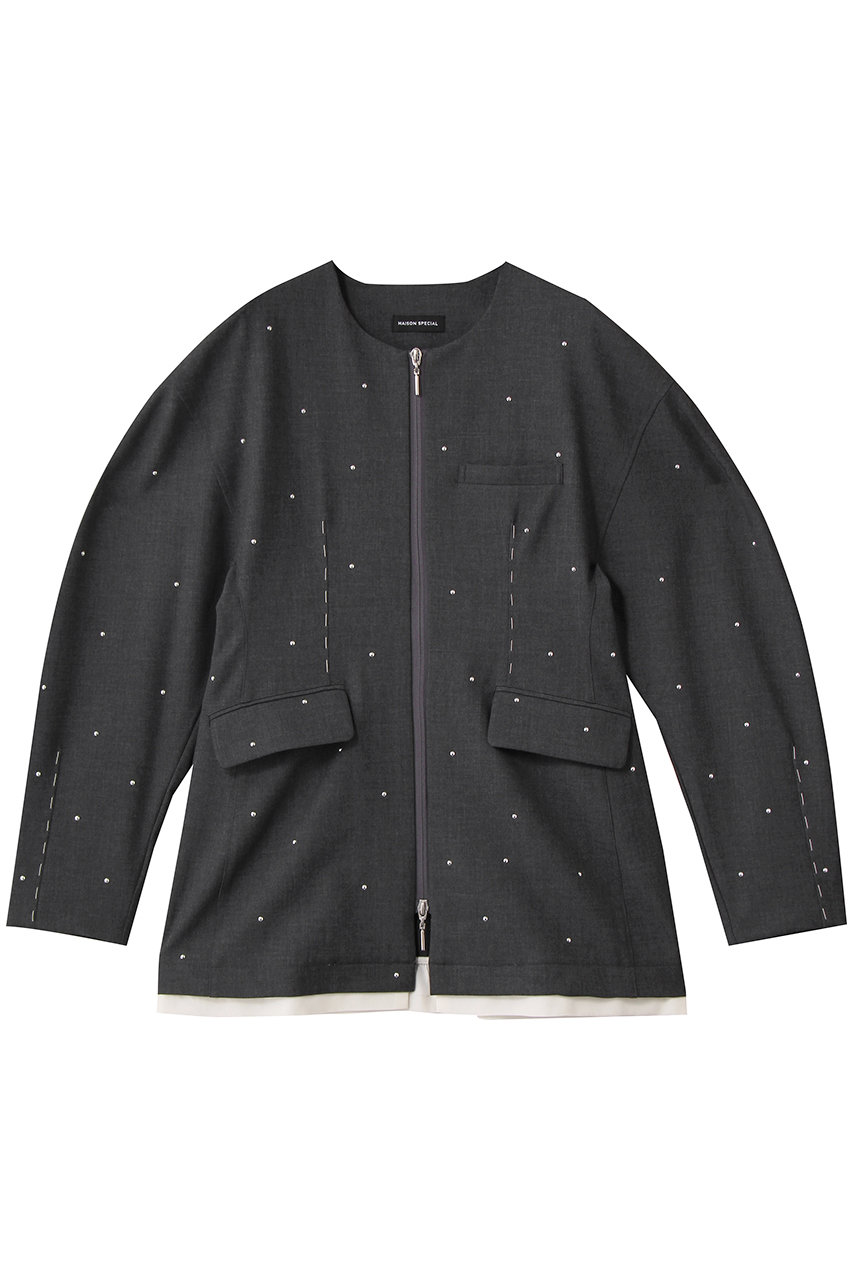 MAISON SPECIAL Studs Hour Glass Worsted Zip Jacket/スタッズアワーグラスジップジャケット (GRY(グレー), FREE) メゾンスペシャル ELLE SHOP MAISON SPECIAL Studs Hour Glass Worsted Zip Jacket/スタッズアワーグラスジップジャケット (GRY(グレー), FREE) メゾンスペシャル ELLE SHOP