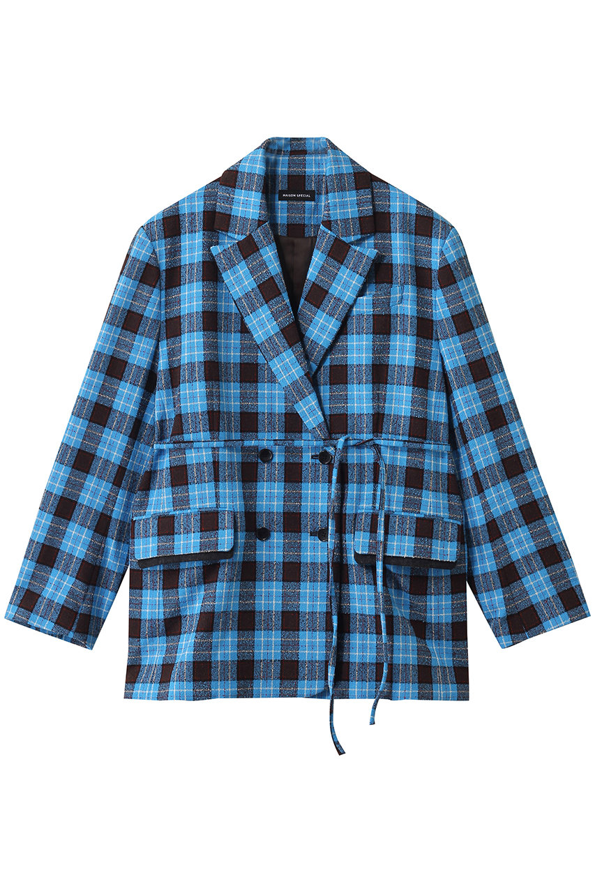 MAISON SPECIAL Loop Yarn Plaid Jacket/ループチェックジャケット (BLU(ブルー), FREE) メゾンスペシャル ELLE SHOP MAISON SPECIAL Loop Yarn Plaid Jacket/ループチェックジャケット (BLU(ブルー), FREE) メゾンスペシャル ELLE SHOP