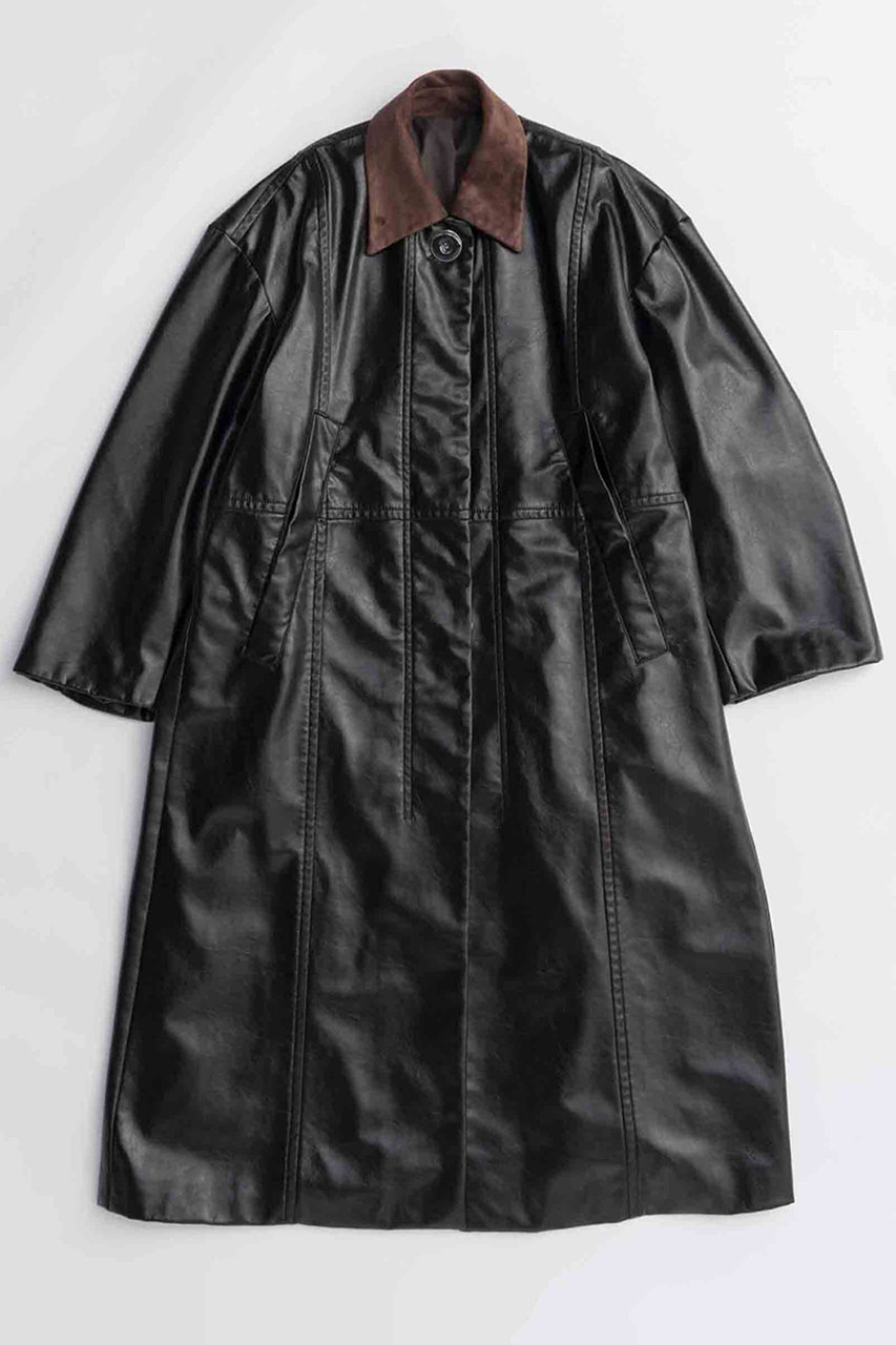 MAISON SPECIAL Vegan Leather Balmacaan Coat/ヴィーガンレザーステンカラーコート (D.BRN(ダークブラウン), FREE) メゾンスペシャル ELLE SHOP MAISON SPECIAL Vegan Leather Balmacaan Coat/ヴィーガンレザーステンカラーコート (D.BRN(ダークブラウン), FREE) メゾンスペシャル ELLE SHOP