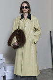 faux Leather  Balmacaan Coat/フェイクレザーステンカラーコート