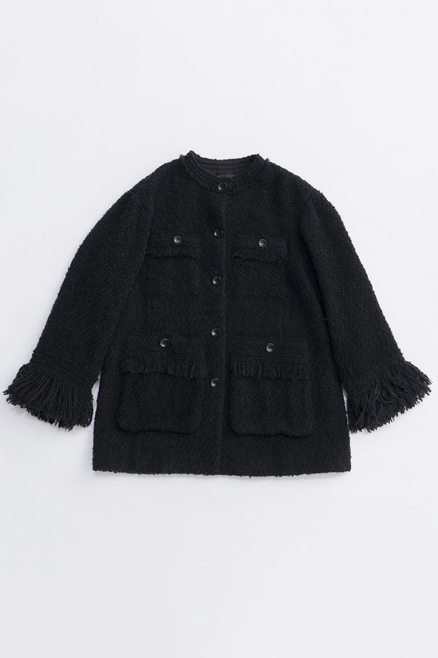 MAISON SPECIAL Fringe Tweed Jacket Coat/フリンジツイードジャケットコート (BLK(ブラック), FREE) メゾンスペシャル ELLE SHOP MAISON SPECIAL Fringe Tweed Jacket Coat/フリンジツイードジャケットコート (BLK(ブラック), FREE) メゾンスペシャル ELLE SHOP