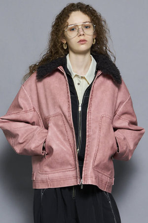 ELLE PARIS ピンク羊革ジャケット