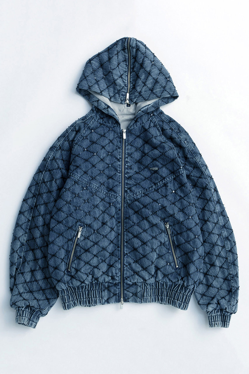 MAISON SPECIAL Diamond Beads Embroidery Denim Hoodie/ダイヤビーズエンブロイダリーデニムパーカー (BLU(ブルー), FREE) メゾンスペシャル ELLE SHOP MAISON SPECIAL Diamond Beads Embroidery Denim Hoodie/ダイヤビーズエンブロイダリーデニムパーカー (BLU(ブルー), FREE) メゾンスペシャル ELLE SHOP