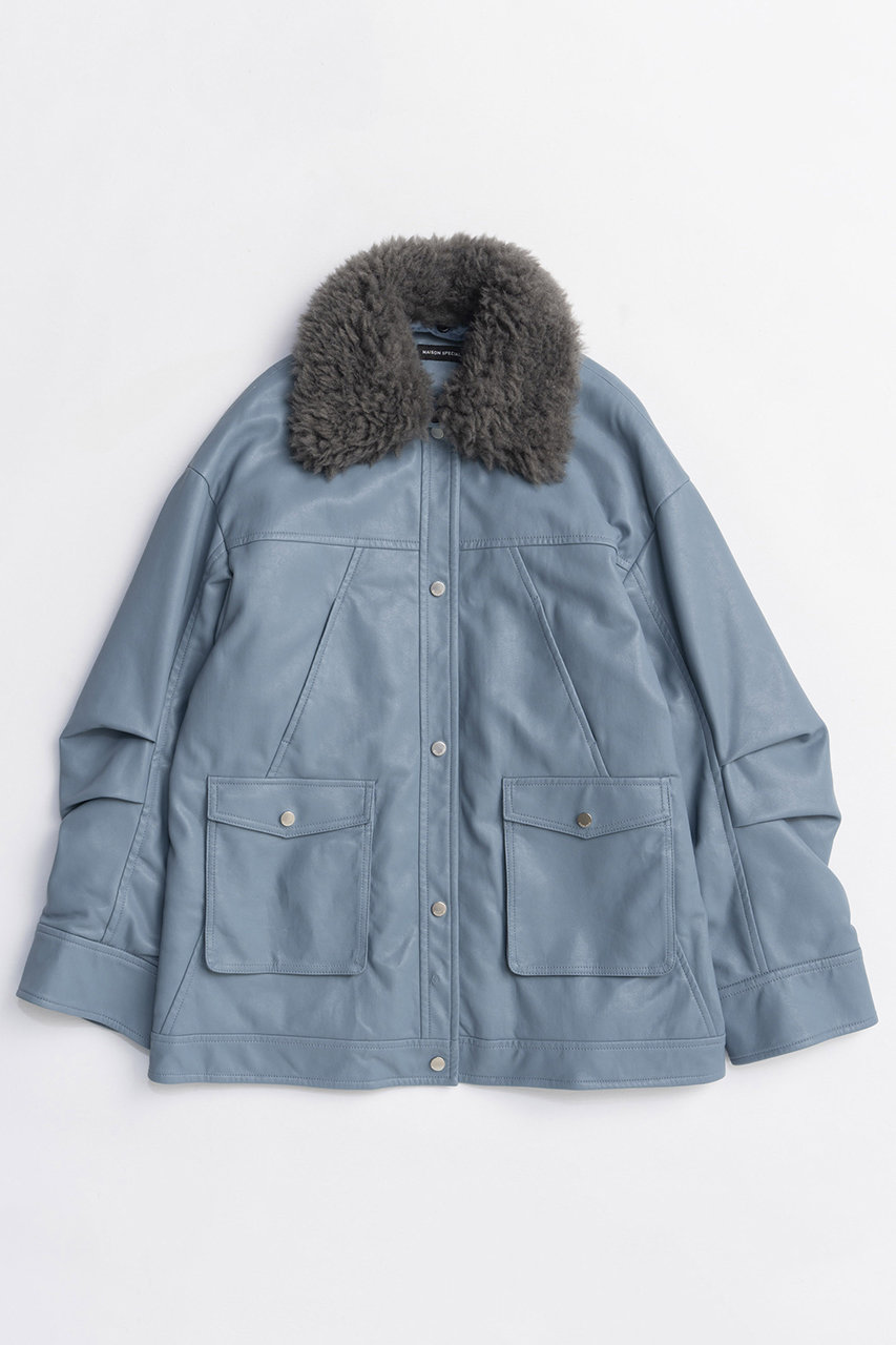 MAISON SPECIAL Fur Collar Vegan Leather Middle Blouson/ファーカラーヴィーガンレザーミドルブルゾン (BLU(ブルー), FREE) メゾンスペシャル ELLE SHOP MAISON SPECIAL Fur Collar Vegan Leather Middle Blouson/ファーカラーヴィーガンレザーミドルブルゾン (BLU(ブルー), FREE) メゾンスペシャル ELLE SHOP