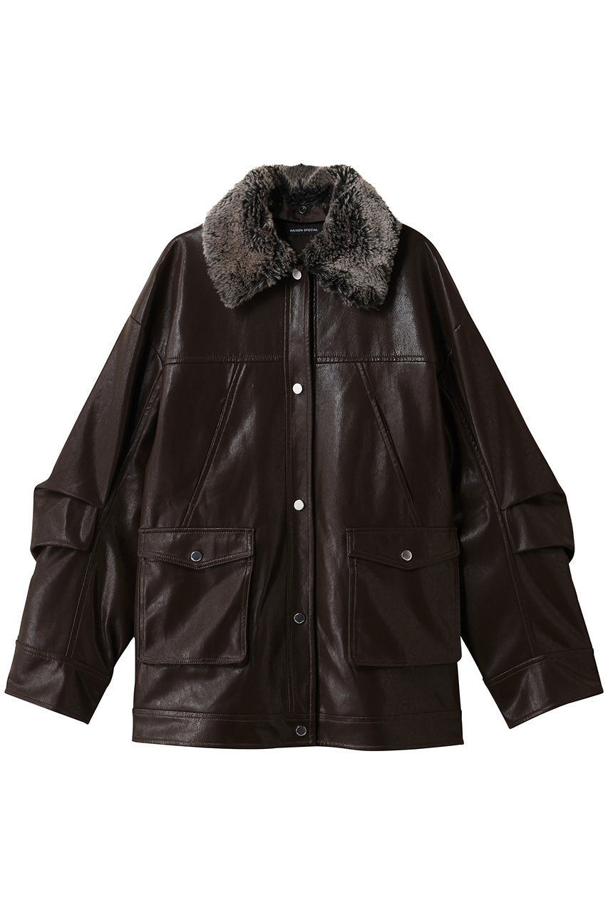 メゾンスペシャル/MAISON SPECIALのFur Collar faux Leather Middle Blouson/ファーカラーフェイクレザーミドルブルゾン(BRN(ブラウン)/21252215307)