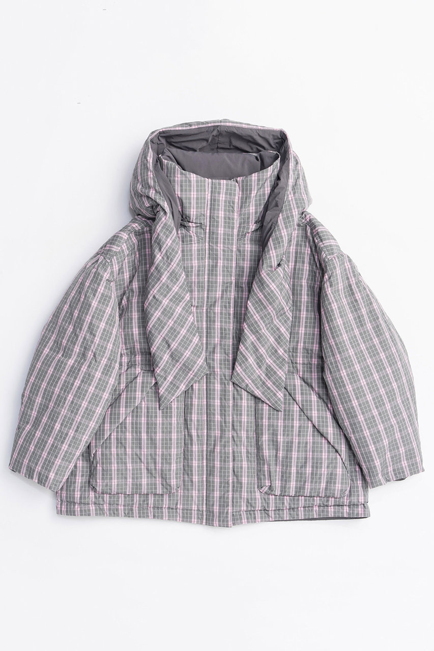 MAISON SPECIAL Plaid Hoodie Scarf Middle Down Coat/チェックフーディマフラーミドルダウンコート (GRY(グレー), FREE) メゾンスペシャル ELLE SHOP MAISON SPECIAL Plaid Hoodie Scarf Middle Down Coat/チェックフーディマフラーミドルダウンコート (GRY(グレー), FREE) メゾンスペシャル ELLE SHOP