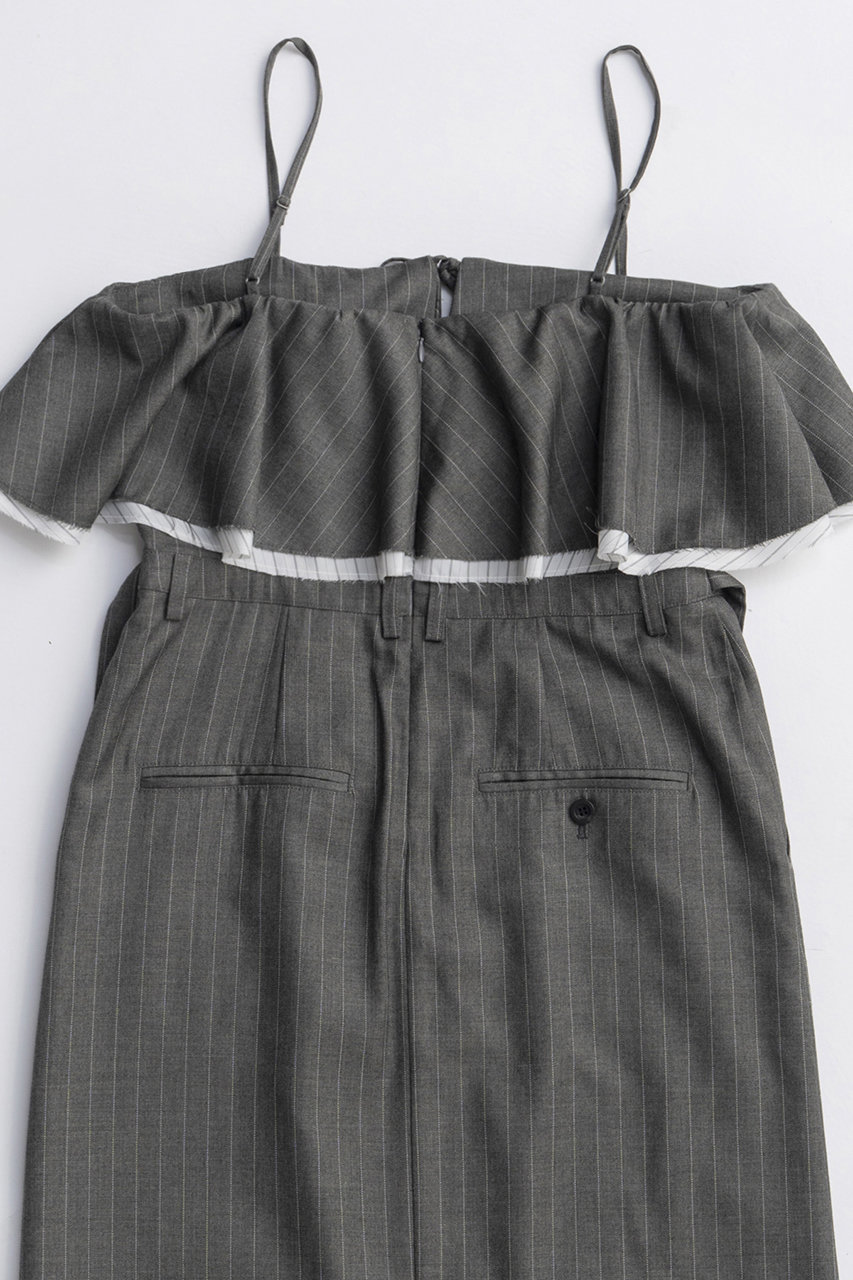 MAISON SPECIAL フリルネイビーキャミワンピース Button Slit Checkered Camisole Maxidresses/ボタンスリット
