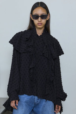 美品♡シェリエ sheller フリルブラウス ドット BLACK フリルの通販｜ELLE SHOP (エル・ショップ)