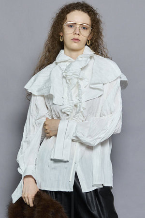 【25ss 未使用品】メゾンスペシャル ブラウス トップス 25AW PRE-ORDER】Puff Sleeve Docking Tops/パフドッキング