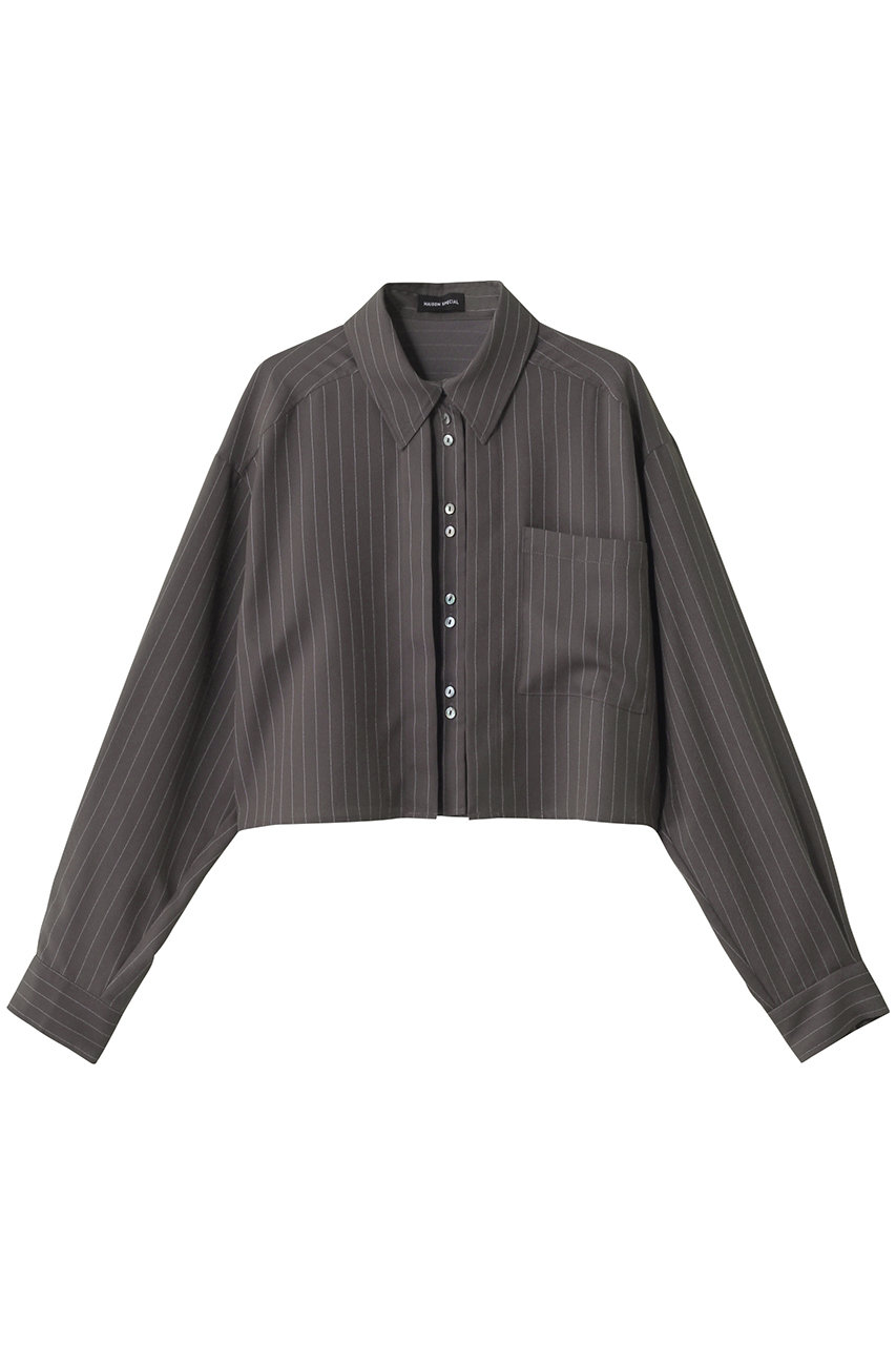 MAISON SPECIAL Tuck Stripe Short Shirt/タックストライプショートシャツ (GRY(グレー), FREE) メゾンスペシャル ELLE SHOP MAISON SPECIAL Tuck Stripe Short Shirt/タックストライプショートシャツ (GRY(グレー), FREE) メゾンスペシャル ELLE SHOP