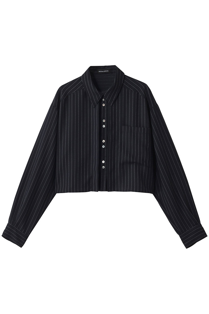MAISON SPECIAL Tuck Stripe Short Shirt/タックストライプショートシャツ (NVY(ネイビー), FREE) メゾンスペシャル ELLE SHOP MAISON SPECIAL Tuck Stripe Short Shirt/タックストライプショートシャツ (NVY(ネイビー), FREE) メゾンスペシャル ELLE SHOP