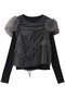 Shirring Mini Puff Sleeve Tops/シャーリングミニパフスリーブトップス メゾンスペシャル/MAISON SPECIAL BLK(ブラック)