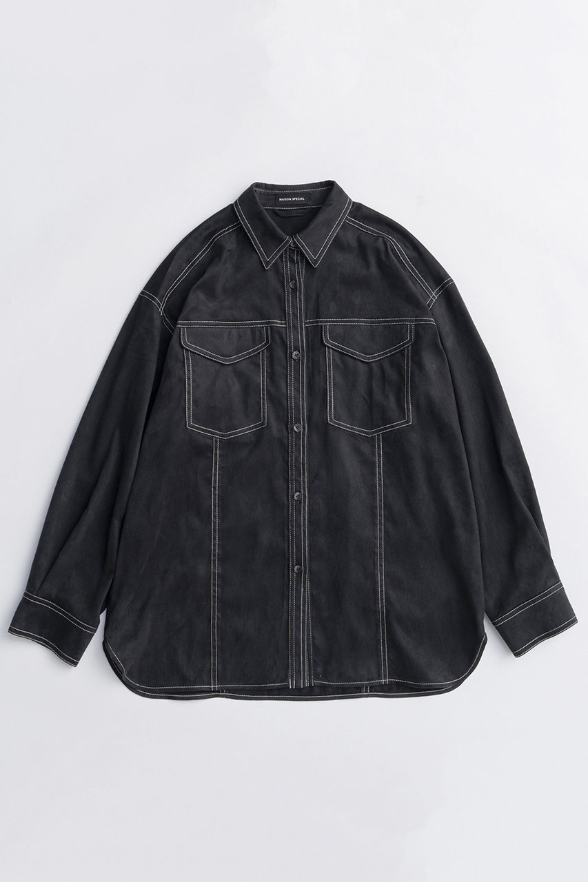 MAISON SPECIAL Bicolor Stitched Suede Shirt/バイカラーステッチスエードシャツ (BLK(ブラック), FREE) メゾンスペシャル ELLE SHOP MAISON SPECIAL Bicolor Stitched Suede Shirt/バイカラーステッチスエードシャツ (BLK(ブラック), FREE) メゾンスペシャル ELLE SHOP