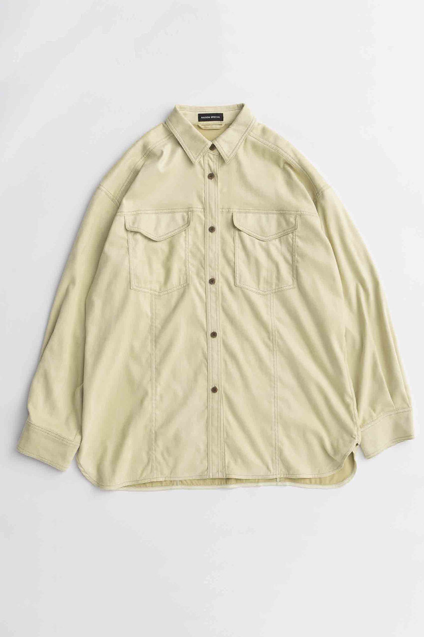 MAISON SPECIAL Bicolor Stitched Suede Shirt/バイカラーステッチスエードシャツ (LIME(ライム), FREE) メゾンスペシャル ELLE SHOP MAISON SPECIAL Bicolor Stitched Suede Shirt/バイカラーステッチスエードシャツ (LIME(ライム), FREE) メゾンスペシャル ELLE SHOP