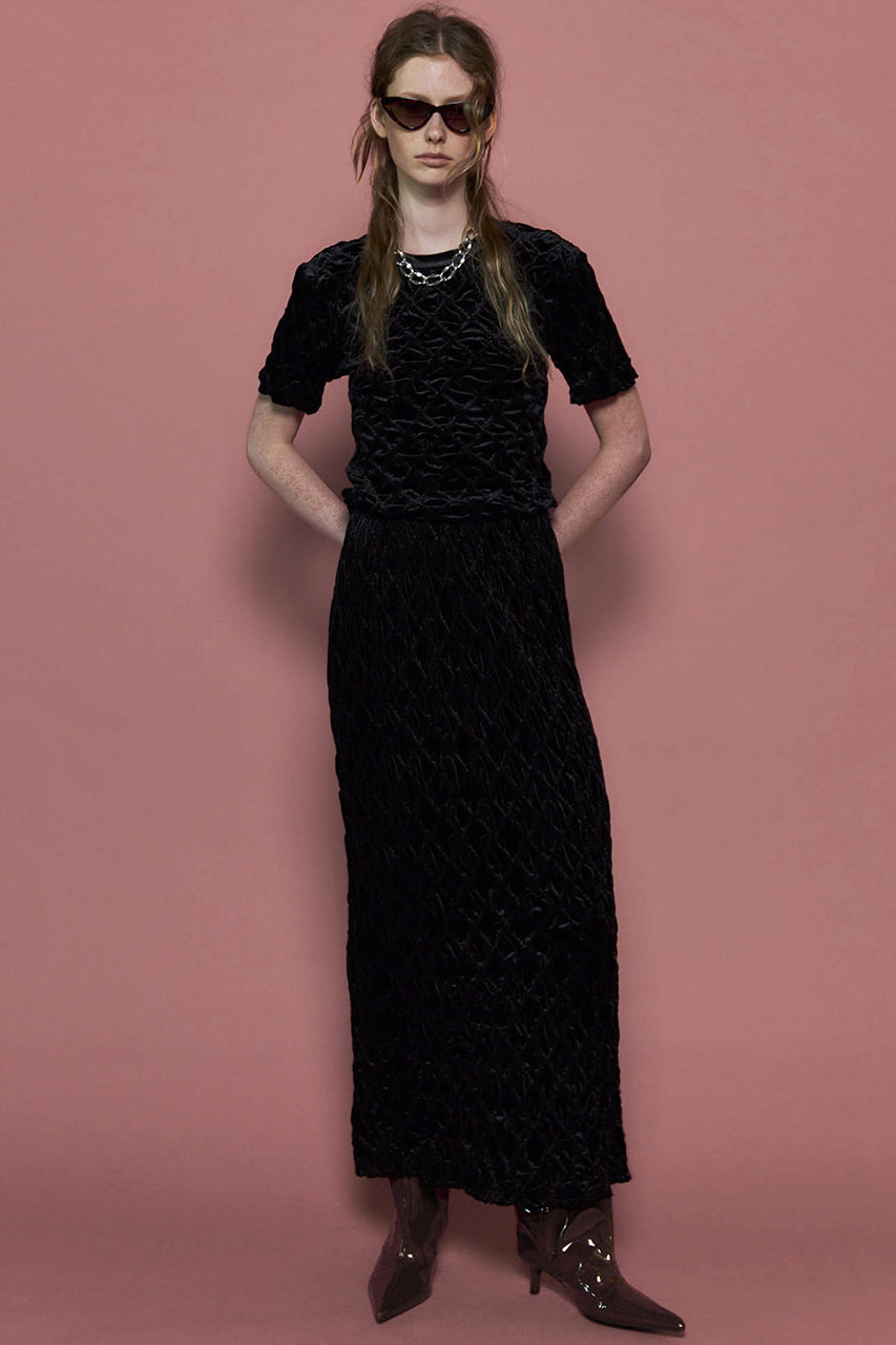 maison celon shirring drape velour dress velour asymmetry drape