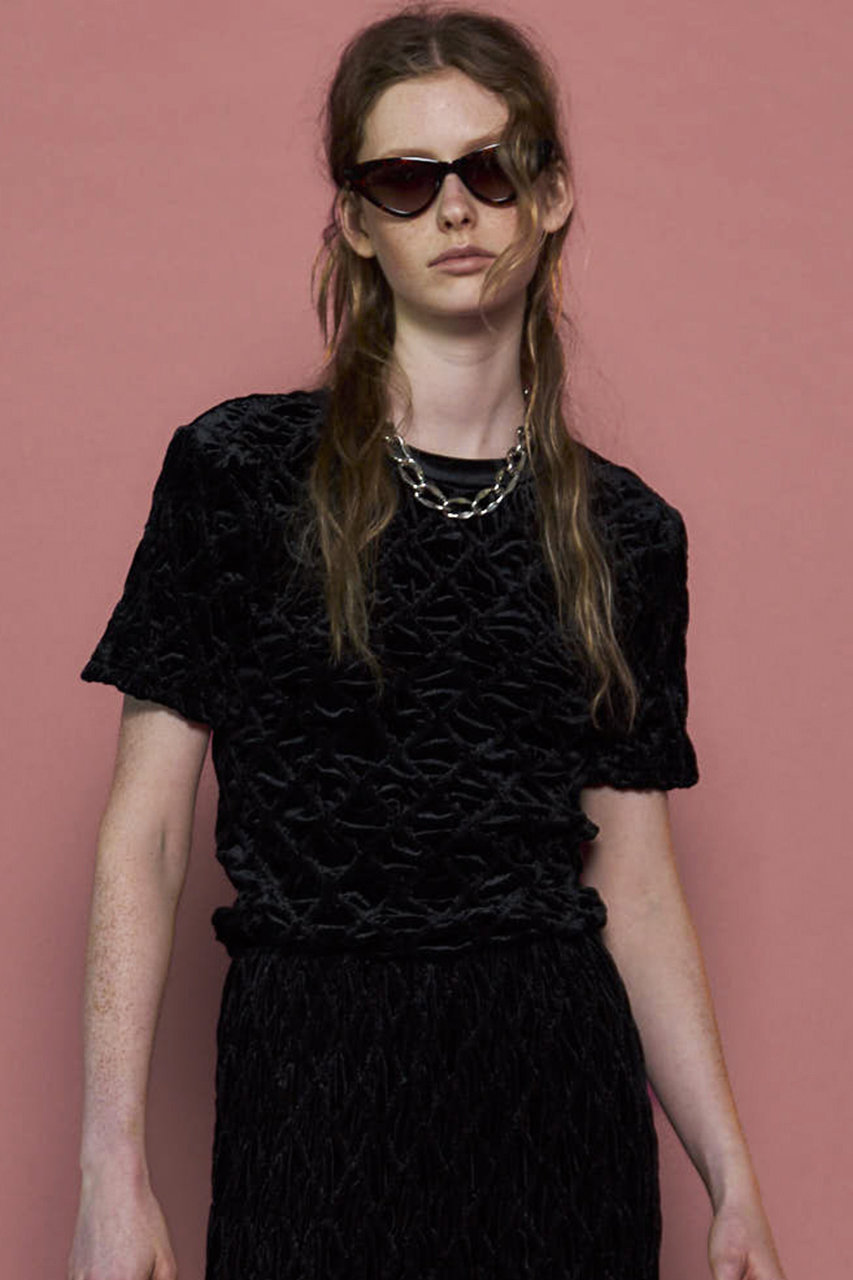Maison Special ベロアシャーリングトップス　ブラック MAISON SPECIAL(メゾンスペシャル)｜Velor Shirring Tops/ベロア