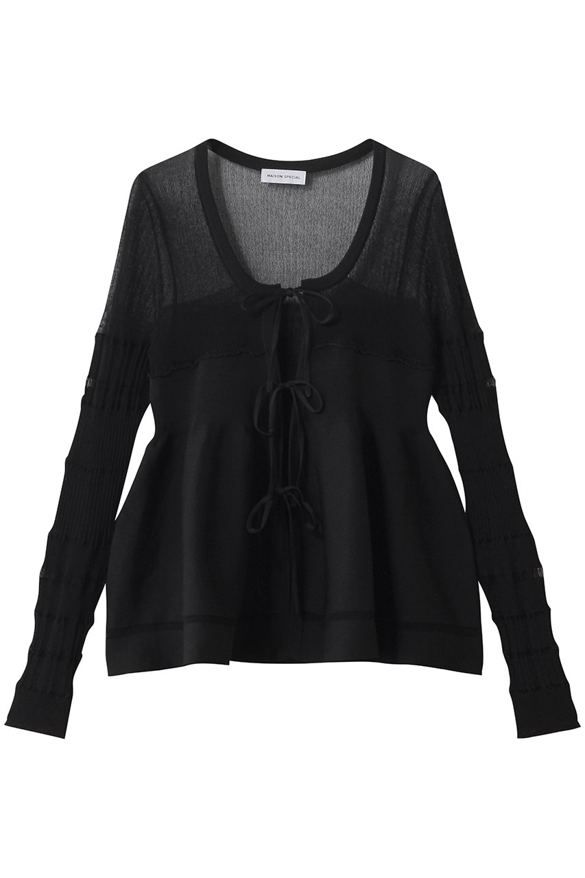 MAISON SPECIAL Sheer Peplum Cardigan/シアーペプラムカーディガン (BLK(ブラック), FREE) メゾンスペシャル ELLE SHOP MAISON SPECIAL Sheer Peplum Cardigan/シアーペプラムカーディガン (BLK(ブラック), FREE) メゾンスペシャル ELLE SHOP