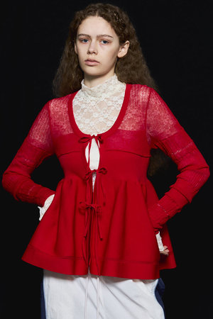 メゾンスペシャル/MAISON SPECIALのSheer Peplum Cardigan/シアーペプラムカーディガン(110300/110303)