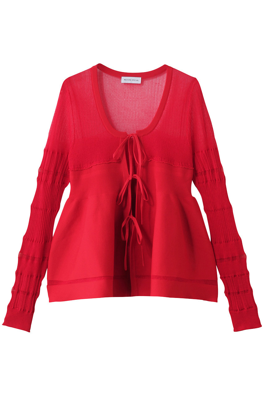 MAISON SPECIAL Sheer Peplum Cardigan/シアーペプラムカーディガン (RED(レッド), FREE) メゾンスペシャル ELLE SHOP MAISON SPECIAL Sheer Peplum Cardigan/シアーペプラムカーディガン (RED(レッド), FREE) メゾンスペシャル ELLE SHOP