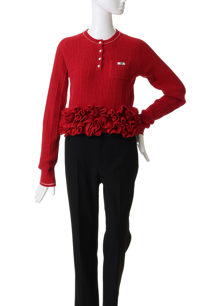 ♡MAISON SPECIAL♡ラッフルヘムモール ニット イエロー PRE-ORDER】Ruffled Hem Chenille Knit Tops/ラッフルヘムモール