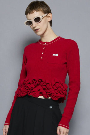 メゾンスペシャル/MAISON SPECIALのRuffled Hem Chenille Knit Tops/ラッフルヘムモールニットトップス(110300/110301)