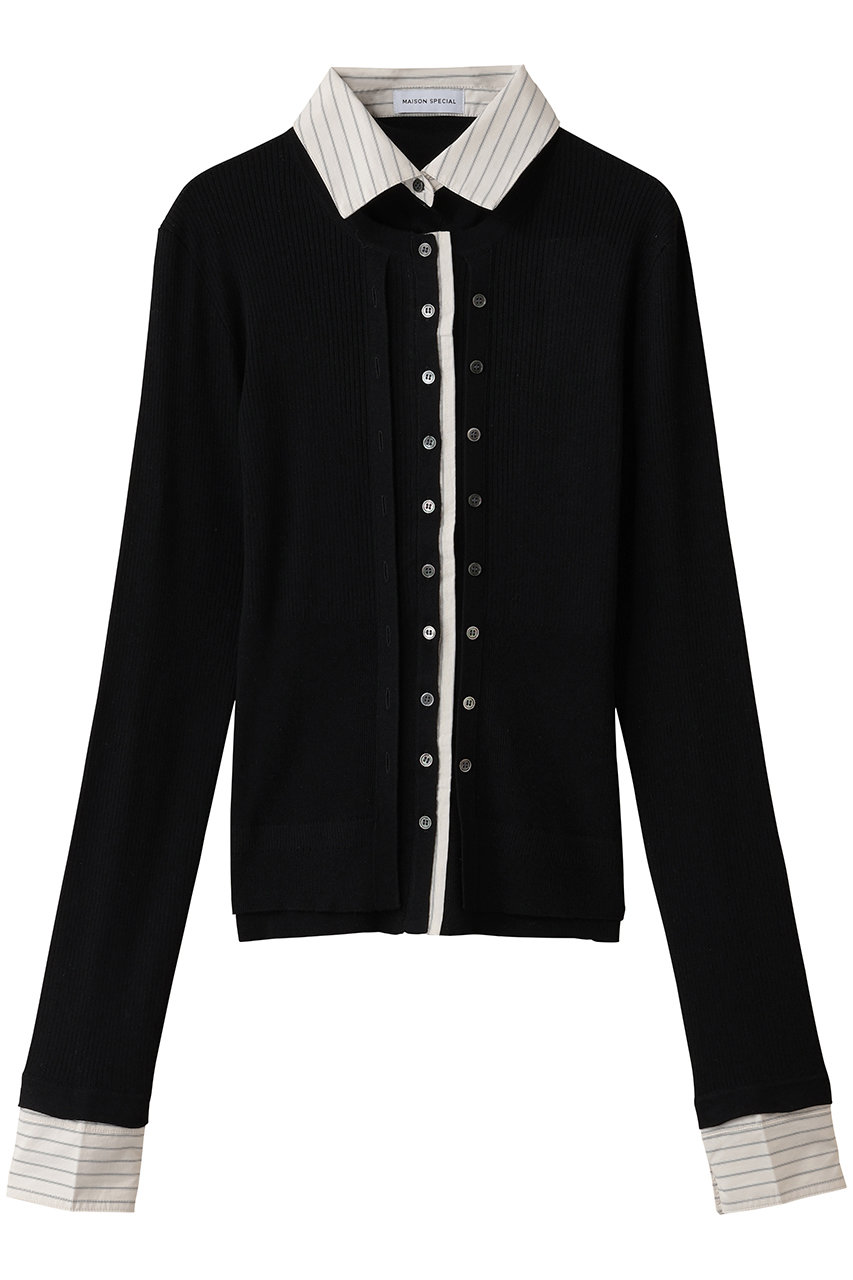 MAISON SPECIAL 2way Shirt Knit Docking Tops/2WAYシャツニット (BLK(ブラック), FREE) メゾンスペシャル ELLE SHOP MAISON SPECIAL 2way Shirt Knit Docking Tops/2WAYシャツニット (BLK(ブラック), FREE) メゾンスペシャル ELLE SHOP
