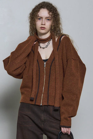 メゾンスペシャル/MAISON SPECIALのWith Stall Tulle Slit Cardigan/ストール付キチュールスリットカーディガン(110300/110303)