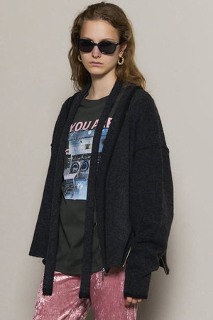 メゾンスペシャル/MAISON SPECIALのWith Stall Tulle Slit Cardigan/ストール付キチュールスリットカーディガン(110300/110303)