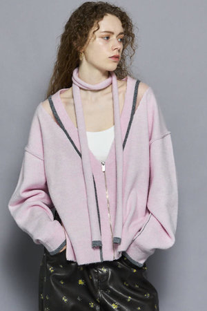 メゾンスペシャル/MAISON SPECIALのWith Stall Tulle Slit Cardigan/ストール付キチュールスリットカーディガン(110300/110303)