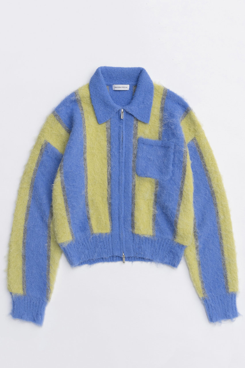 MAISON SPECIAL Soutien Collar Stripe Zip Knit Cardigan/ステンカラーストライプジップニットカーデ (BLU(ブルー), FREE) メゾンスペシャル ELLE SHOP MAISON SPECIAL Soutien Collar Stripe Zip Knit Cardigan/ステンカラーストライプジップニットカーデ (BLU(ブルー), FREE) メゾンスペシャル ELLE SHOP