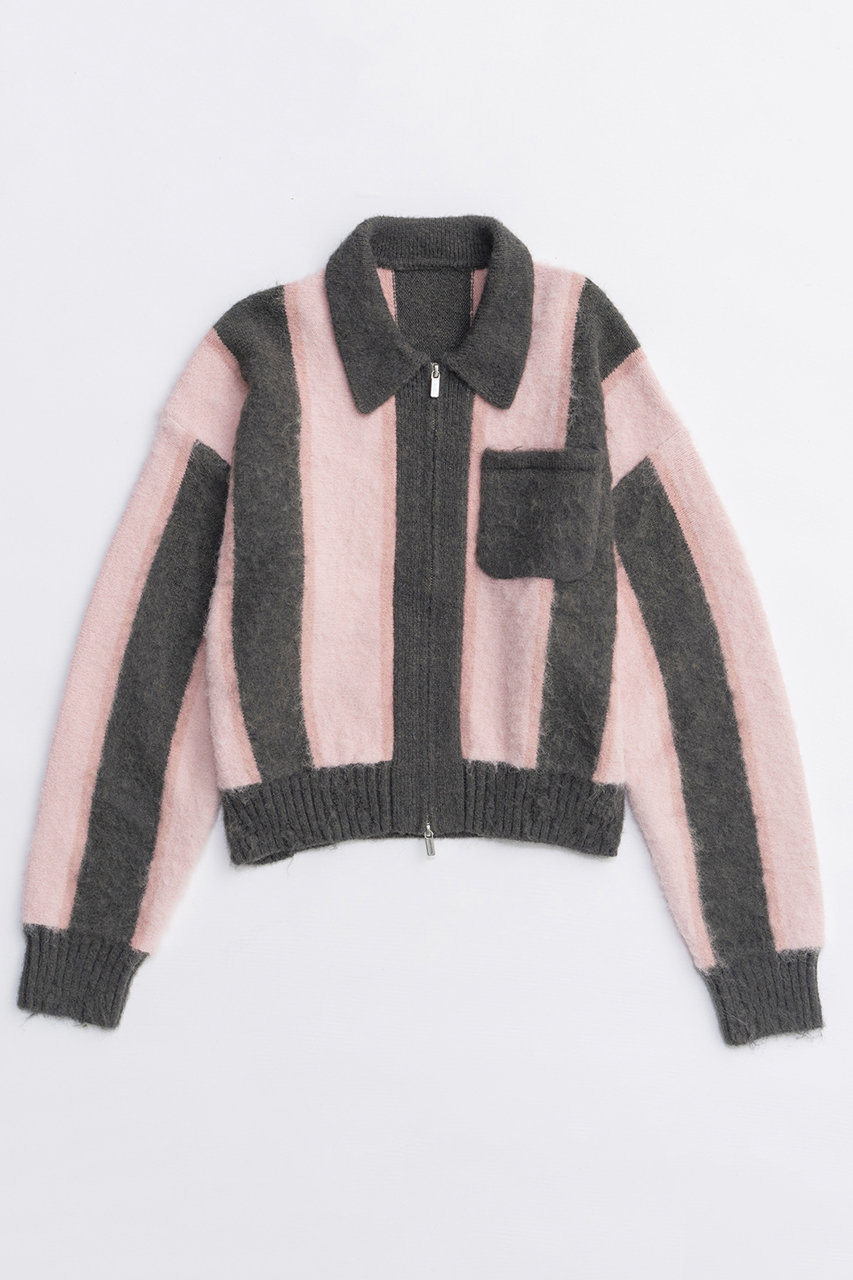 MAISON SPECIAL Soutien Collar Stripe Zip Knit Cardigan/ステンカラーストライプジップニットカーデ (PNK(ピンク), FREE) メゾンスペシャル ELLE SHOP MAISON SPECIAL Soutien Collar Stripe Zip Knit Cardigan/ステンカラーストライプジップニットカーデ (PNK(ピンク), FREE) メゾンスペシャル ELLE SHOP