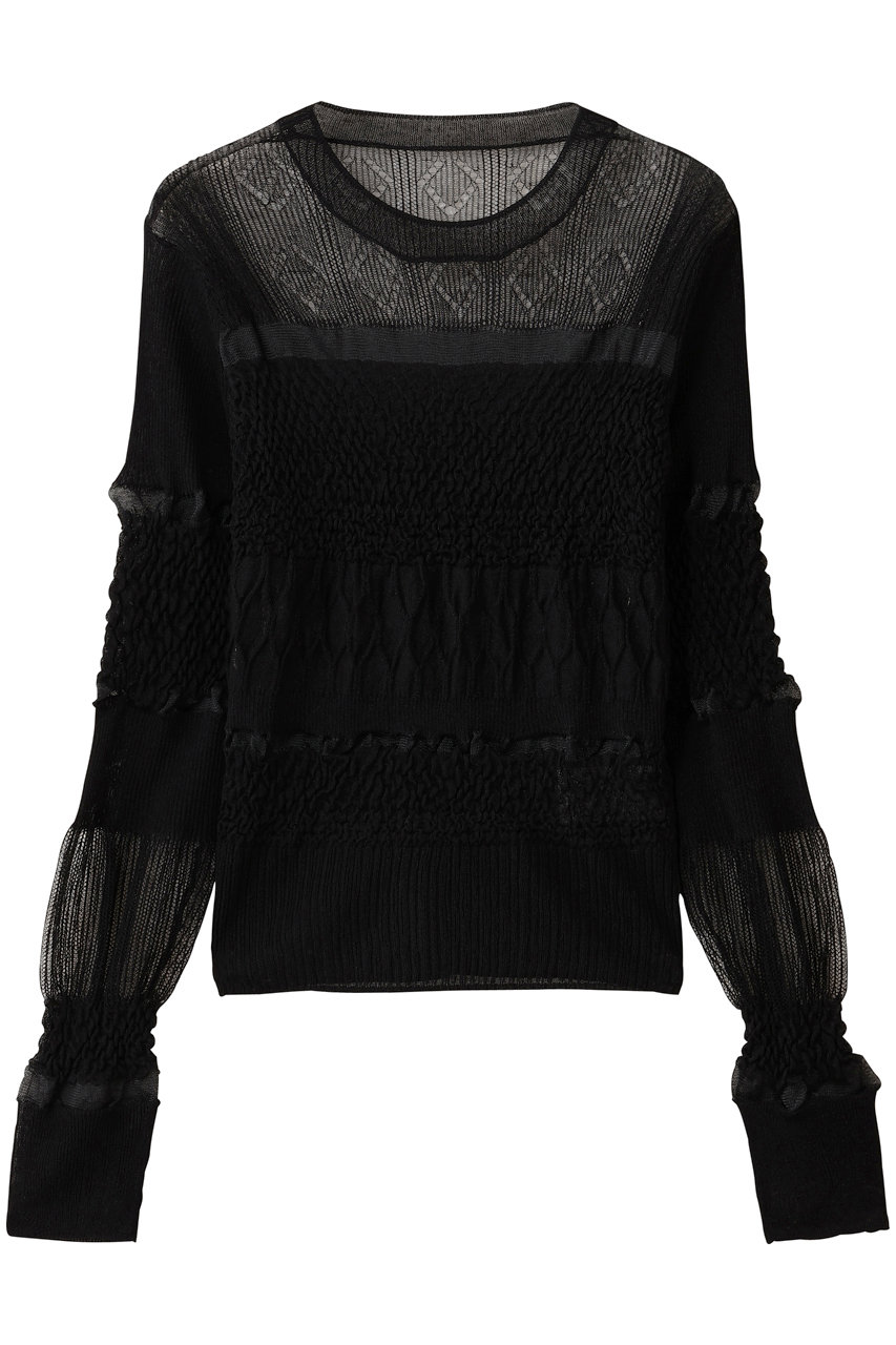 MAISON SPECIAL Sheer Smocked Knit Pullover/シアースモッキングニット (BLK(ブラック), FREE) メゾンスペシャル ELLE SHOP MAISON SPECIAL Sheer Smocked Knit Pullover/シアースモッキングニット (BLK(ブラック), FREE) メゾンスペシャル ELLE SHOP