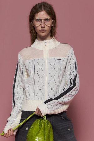 メゾンスペシャル/MAISON SPECIALのOpenwork Knit Track Jacket/透かし編みニットトラックジャケット(110300/110301)