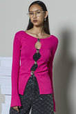 Button Slit 2way  Knit Tops/ボタンスリット2WAYニット