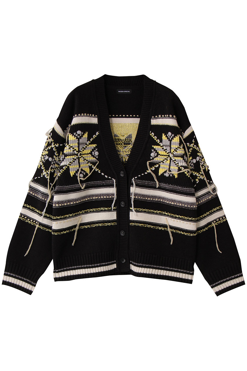 MAISON SPECIAL Argyle Motif Hand Stitch Knit Cardigan/アーガイルモチーフハンドステッチニットカーディガン (BLK(ブラック), FREE) メゾンスペシャル ELLE SHOP