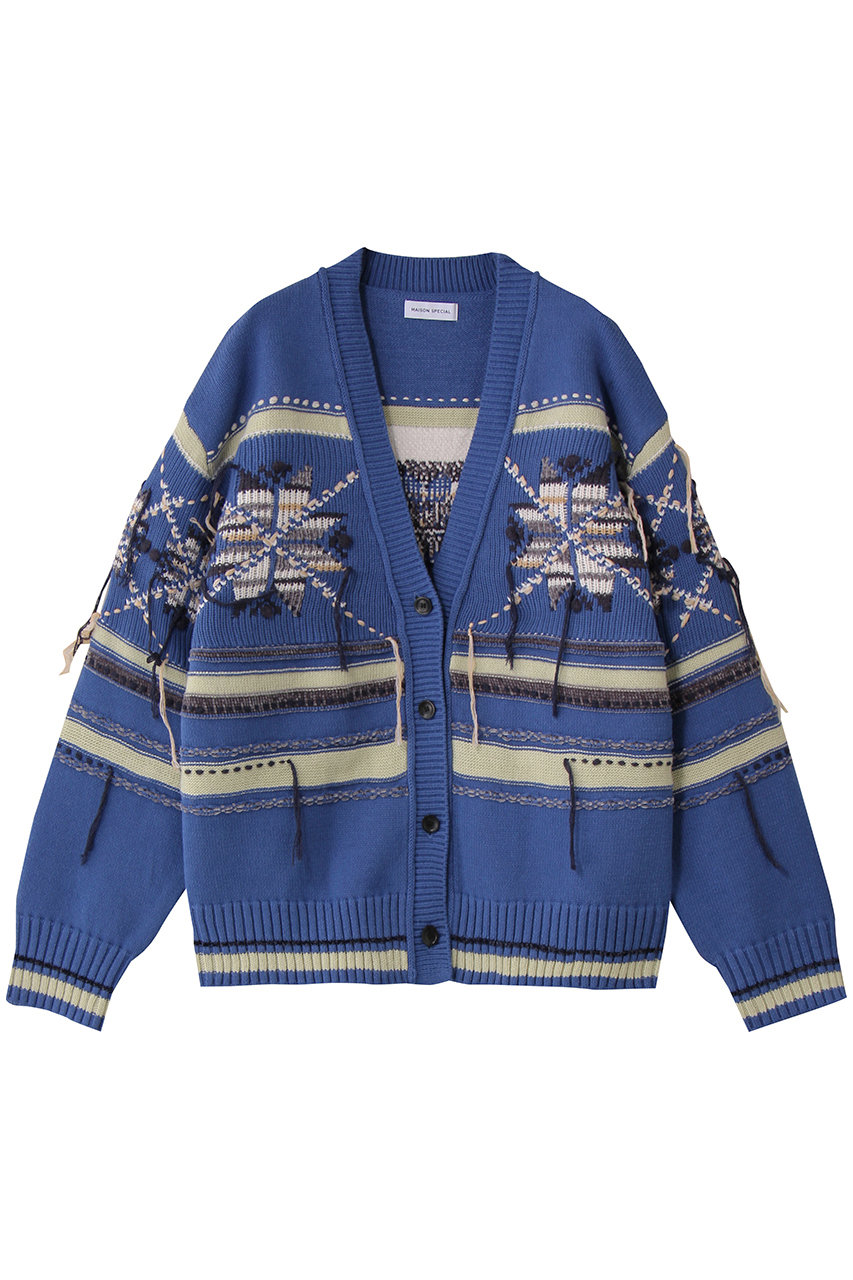 メゾンスペシャル/MAISON SPECIALのArgyle Motif Hand Stitch Knit Cardigan/アーガイルモチーフハンドステッチニットカーディガン(BLU(ブルー)/21252365309)