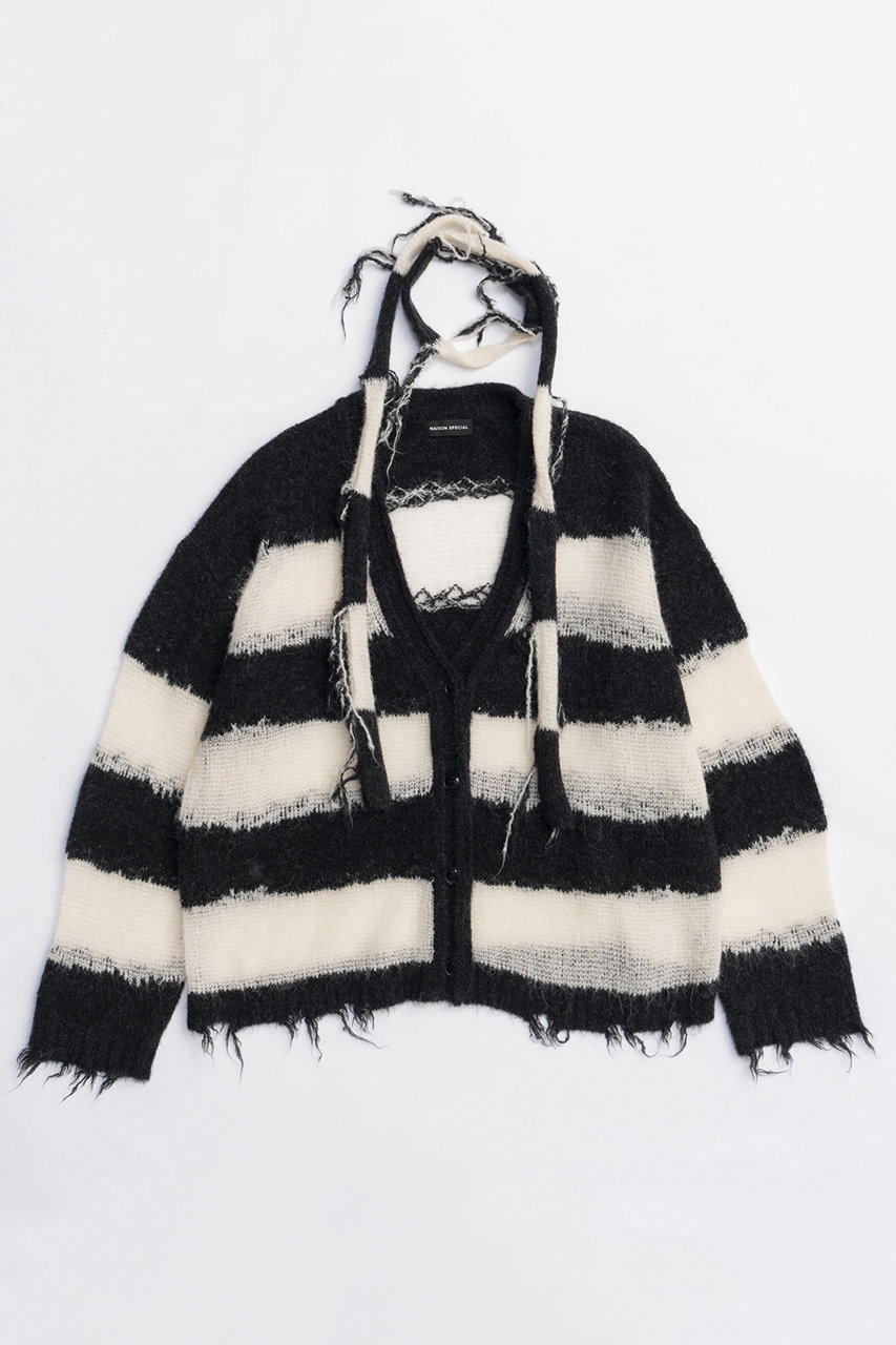 MAISON SPECIAL Scarf Combination Striped Cardigan/マフラーコンビボーダーカーディガン (BLK(ブラック), FREE) メゾンスペシャル ELLE SHOP MAISON SPECIAL Scarf Combination Striped Cardigan/マフラーコンビボーダーカーディガン (BLK(ブラック), FREE) メゾンスペシャル ELLE SHOP
